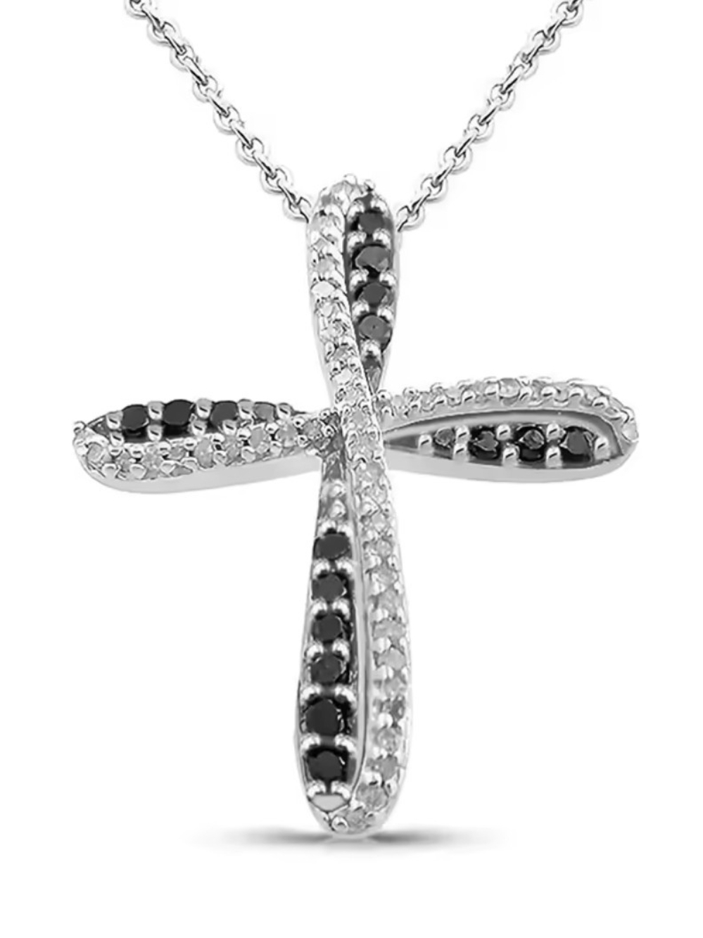 Silver Cross Pendant Necklace with Black and Clear Stones - Picture 3 of 5
